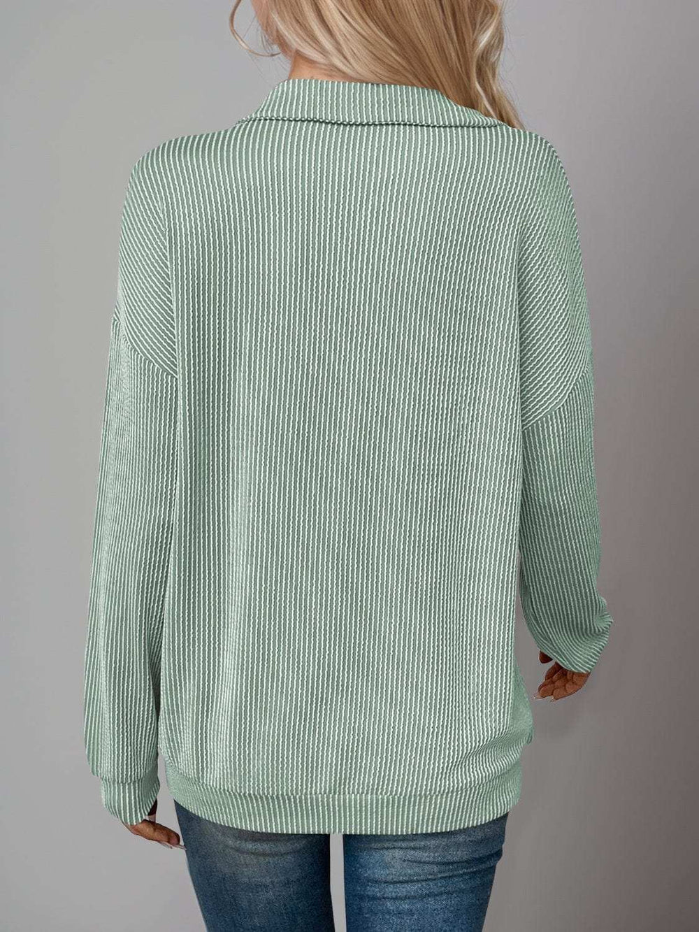 Double Take Striped Half Zip Long Sleeve T-Shirt - Trendsi - Flyclothing LLC