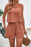 Round Neck Top and Drawstring Shorts Set - Trendsi
