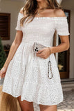 Smocked Off-Shoulder Short Sleeve Mini Dress - Trendsi - Flyclothing LLC