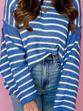 Plus Size Striped Round Neck Dropped Shoulder Sweater - Trendsi - Flyclothing LLC
