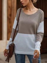 Color Block V-Neck Knit Top - Trendsi - Flyclothing LLC