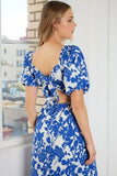 Mittoshop Cutout Back Floral Sweetheart Neck Puff Sleeve Dress - Trendsi