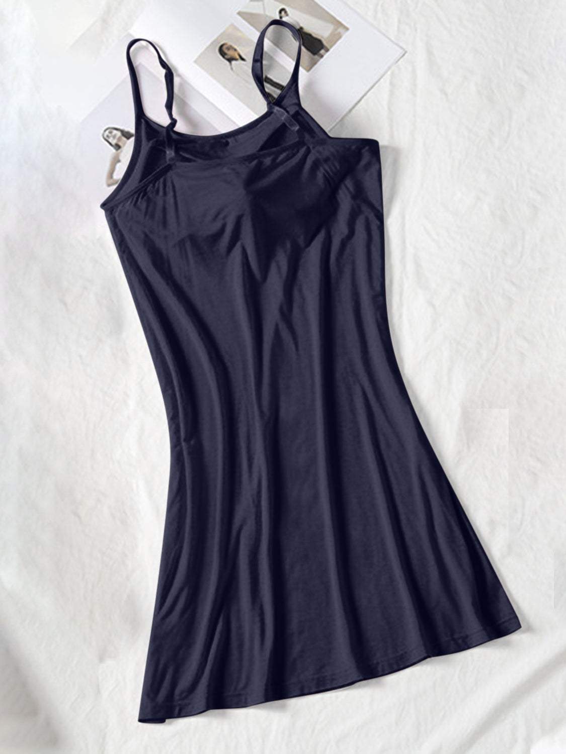 Round Neck Spaghetti Strap Cami Dress with Bra - Trendsi - Flyclothing LLC