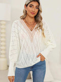 Lace Detail V-Neck Long Sleeve Sweater - Trendsi - Flyclothing LLC