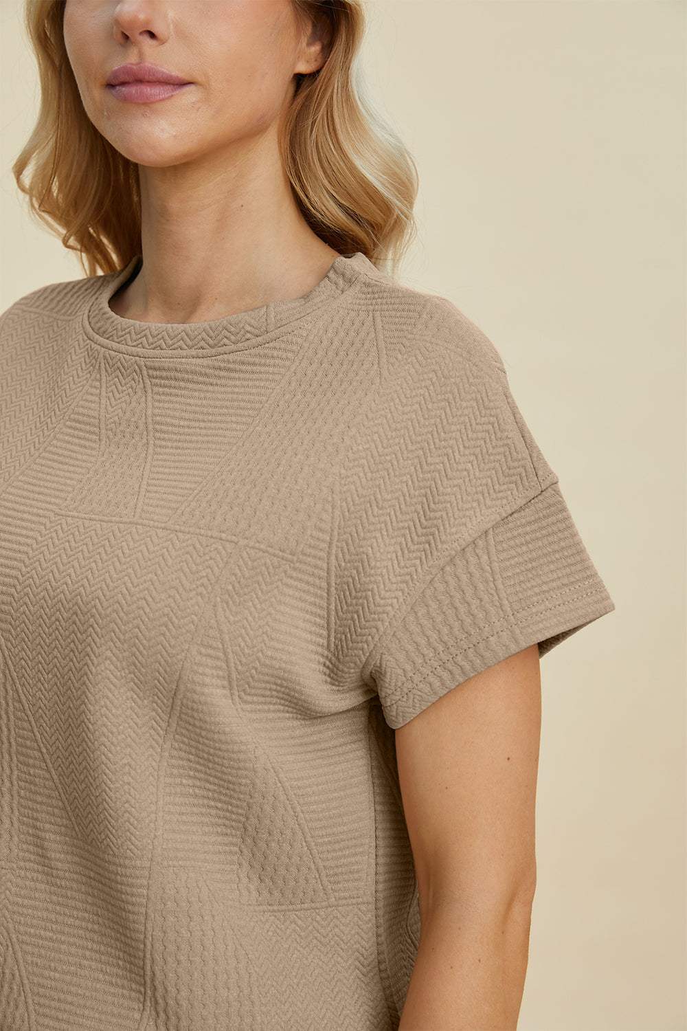 Double Take Full Size Texture Short Sleeve Top and Shorts Set - Trendsi - Flyclothing LLC