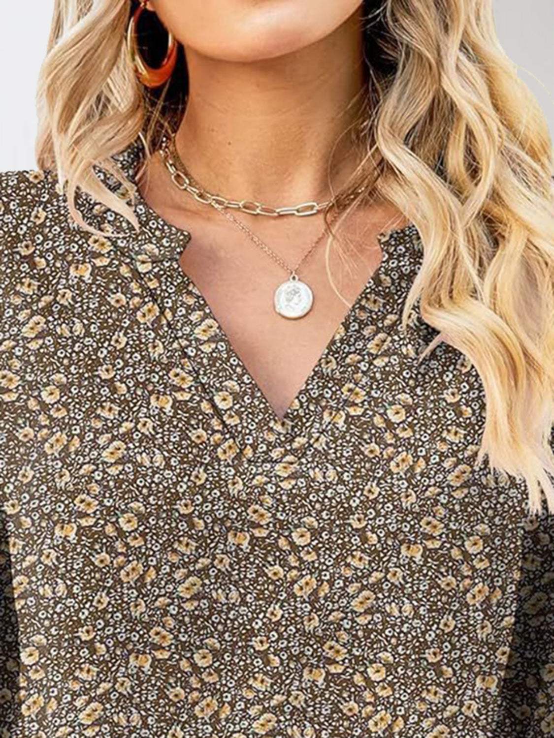 Printed Notched Half Sleeve Blouse - Trendsi - Flyclothing LLC