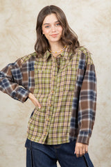 Plaid Collared Neck Button Up Long Sleeve Shirt - Trendsi