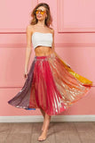BiBi Metallic Color Block Pleats Midi Skirt - Trendsi - Flyclothing LLC