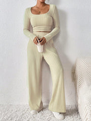 Scoop Neck Long Sleeve Top and Pants Set - Trendsi