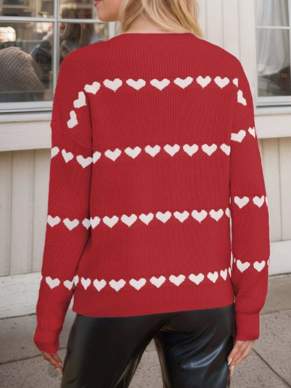 Heart Round Neck Long Sleeve Sweater - Trendsi - Flyclothing LLC