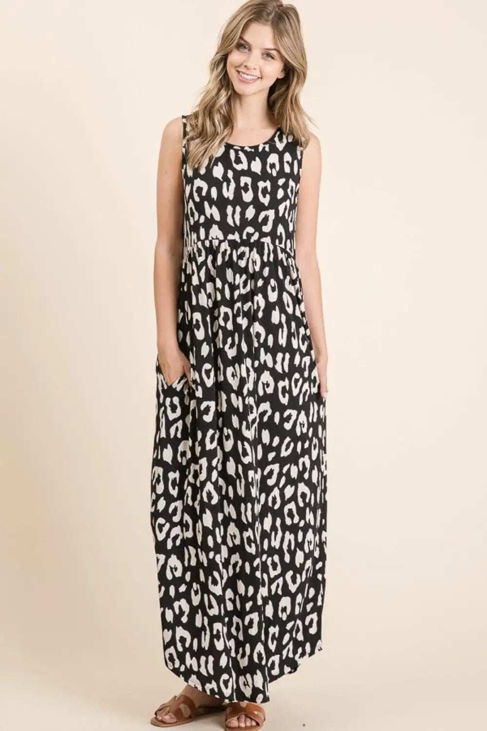 BOMBOM Leopard Maxi Dress with Pockets - Trendsi - Flyclothing LLC
