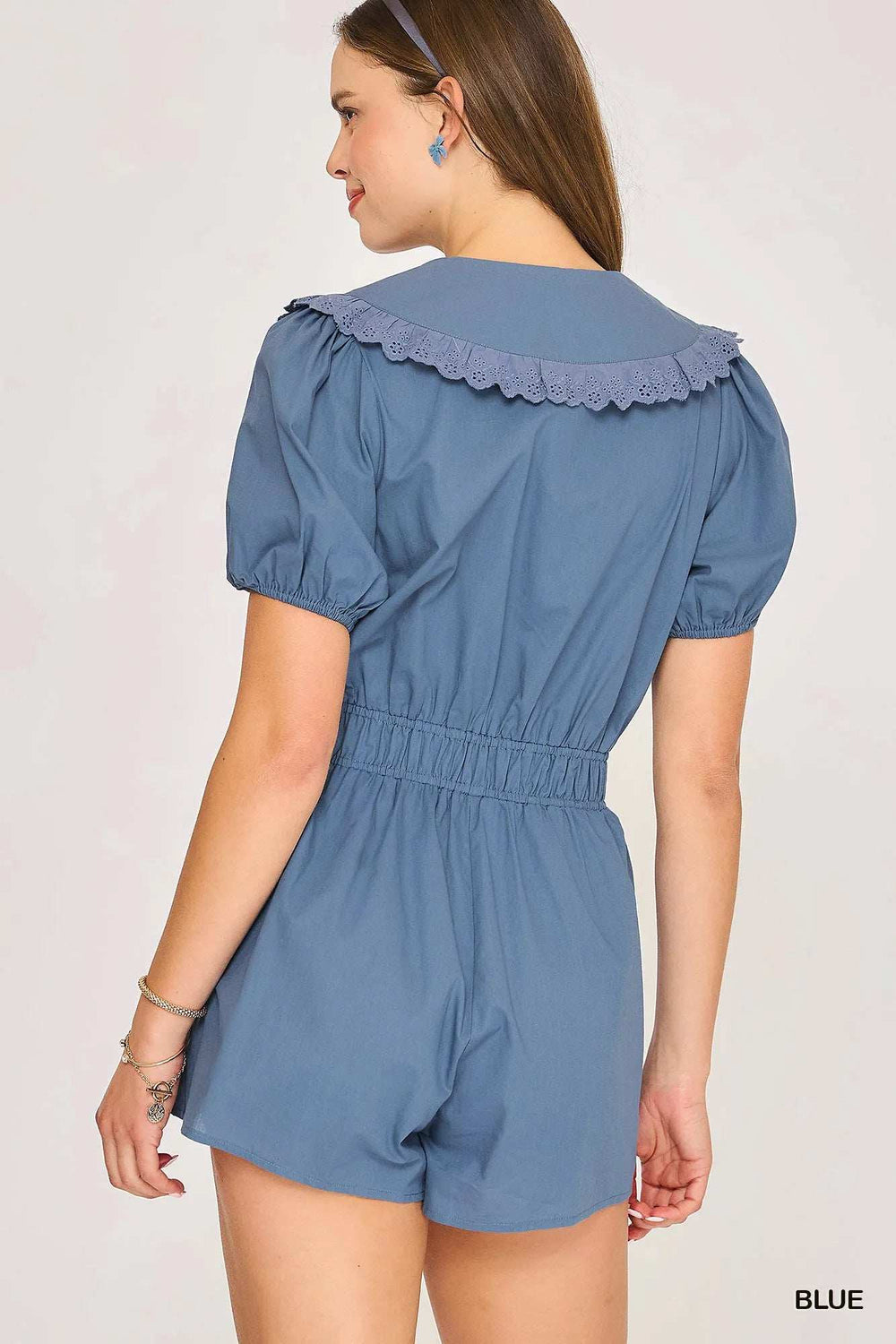 Umgee Collared Short Sleeve Button Down Romper - Trendsi - Flyclothing LLC