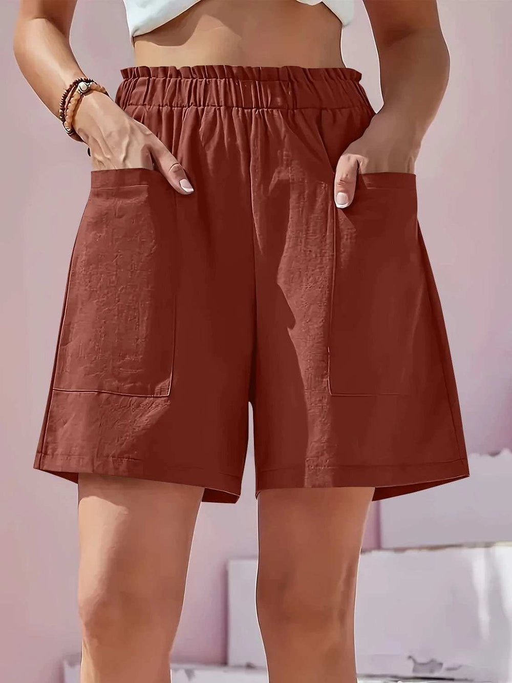 Full Size Pocketed Elastic Waist Shorts - Trendsi - Flyclothing LLC