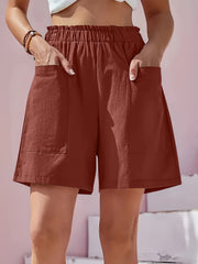 Full Size Pocketed Elastic Waist Shorts - Trendsi