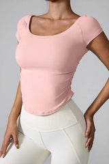 Round Neck Short Sleeve Active T-Shirt - Trendsi - Flyclothing LLC