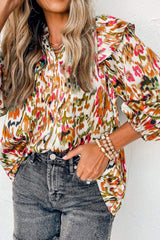Abstract Print 3/4 Sleeve Ruffle Blouse - Trendsi - Flyclothing LLC