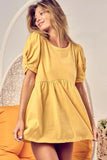 BiBi Cotton Span Knit with Puff Sleeve Baby Doll Top - Trendsi