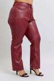 Judy Blue Full Size High Waist Tummy Control Faux Leather Straight Pants Plus Size - Trendsi - Flyclothing LLC