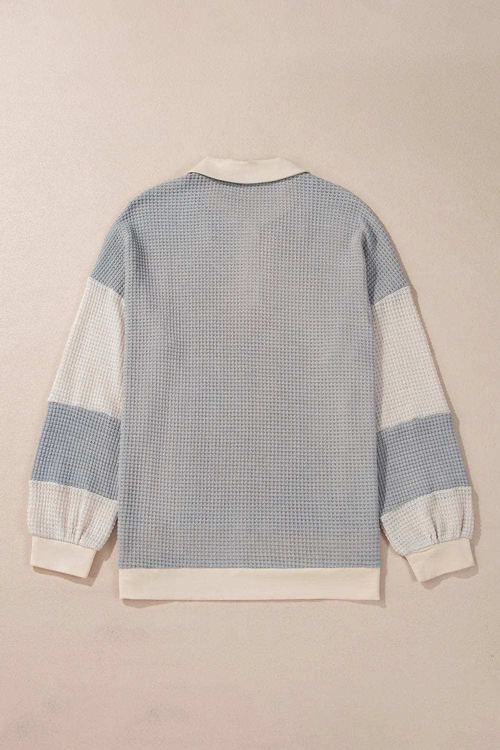 Color Block Collared Neck Long Sleeve Top - Trendsi - Flyclothing LLC