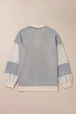 Color Block Collared Neck Long Sleeve Top - Trendsi - Flyclothing LLC