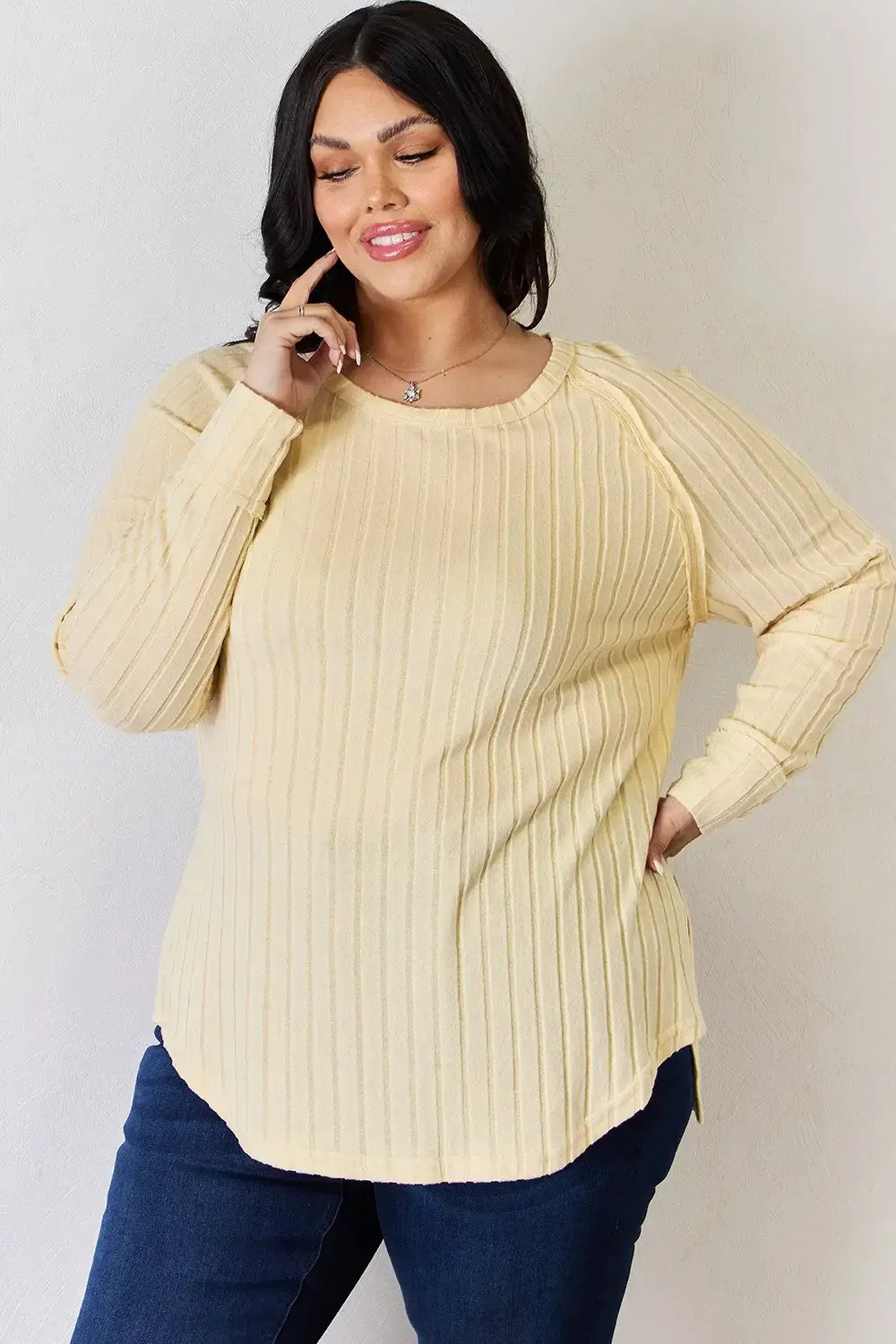 Basic Bae Full Size Ribbed Round Neck Slit T-Shirt - ShopBasicbae - Flyclothing LLC