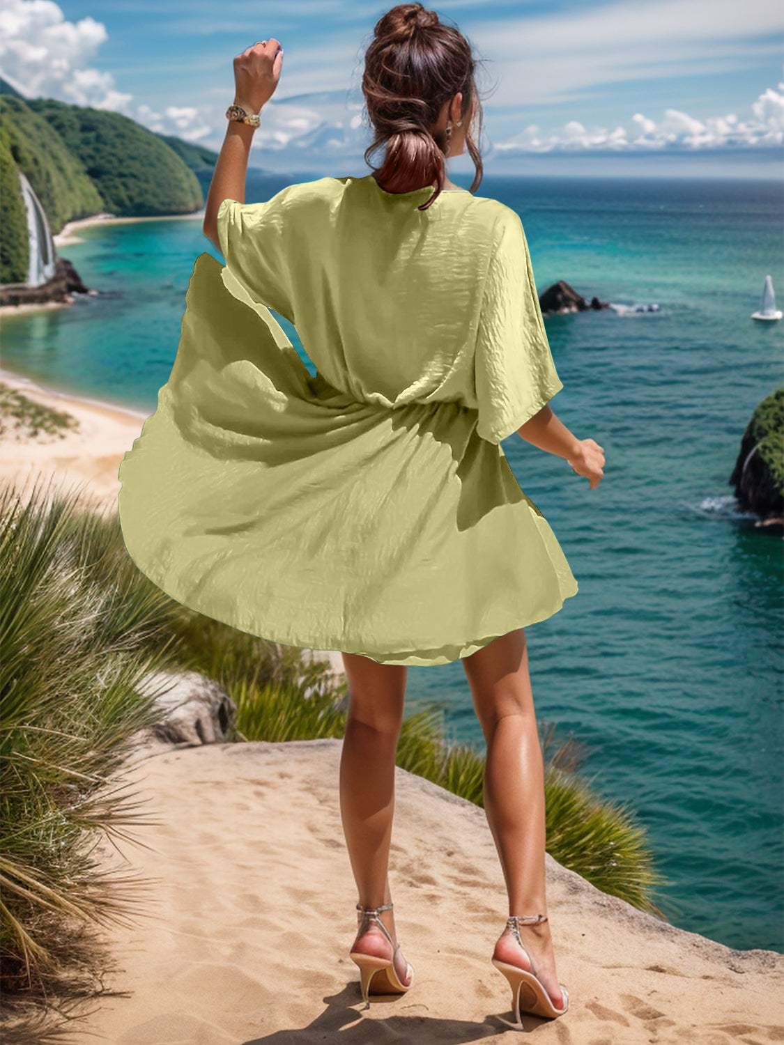 Surplice Half Sleeve Mini Dress - Trendsi - Flyclothing LLC
