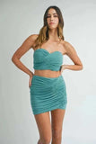 MABLE Ruched Tube Crop Top and Skirt Set - Trendsi - Flyclothing LLC