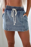 Drawstring High Waist Pocketed Denim Shorts - Trendsi