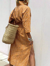 Full Size Printed Button-Down Midi Dress Plus Size - Trendsi - Flyclothing LLC