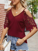 Cold Shoulder Lace Sleeve Blouse - Trendsi - Flyclothing LLC