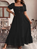 Plus Size Ruffled Hem Square Neck Short Sleeve Dress - Trendsi