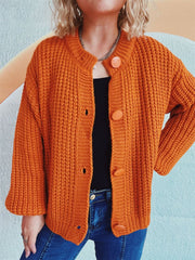 Button Up Long Sleeve Cardigan - Trendsi