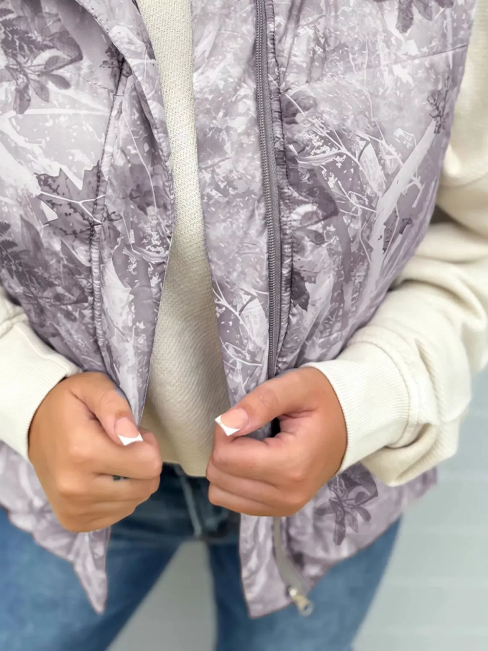 Lightweight Leaf Print Vest Coat - Trendsi - Flyclothing LLC