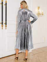 Tie Waist Long Sleeve Midi Dress - Trendsi - Flyclothing LLC