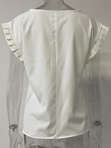 Ruffled Round Neck Cap Sleeve Blouse - Trendsi - Flyclothing LLC