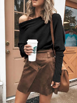 Full Size One-Shoulder Ribbed Sweater Plus Size - Trendsi - Flyclothing LLC
