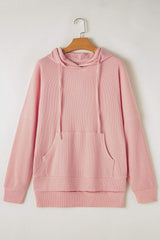 Waffle-Knit Long Sleeve Hoodie - Trendsi - Flyclothing LLC