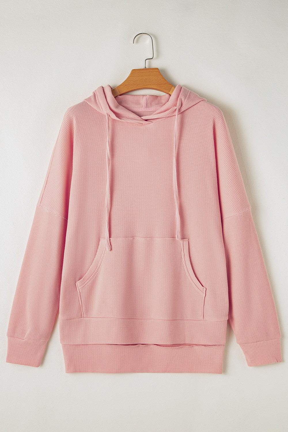 Waffle-Knit Long Sleeve Hoodie - Trendsi - Flyclothing LLC