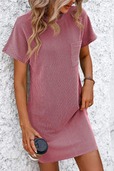 Ribbed Striped Short Sleeve Mini Tee Dress - Trendsi - Flyclothing LLC