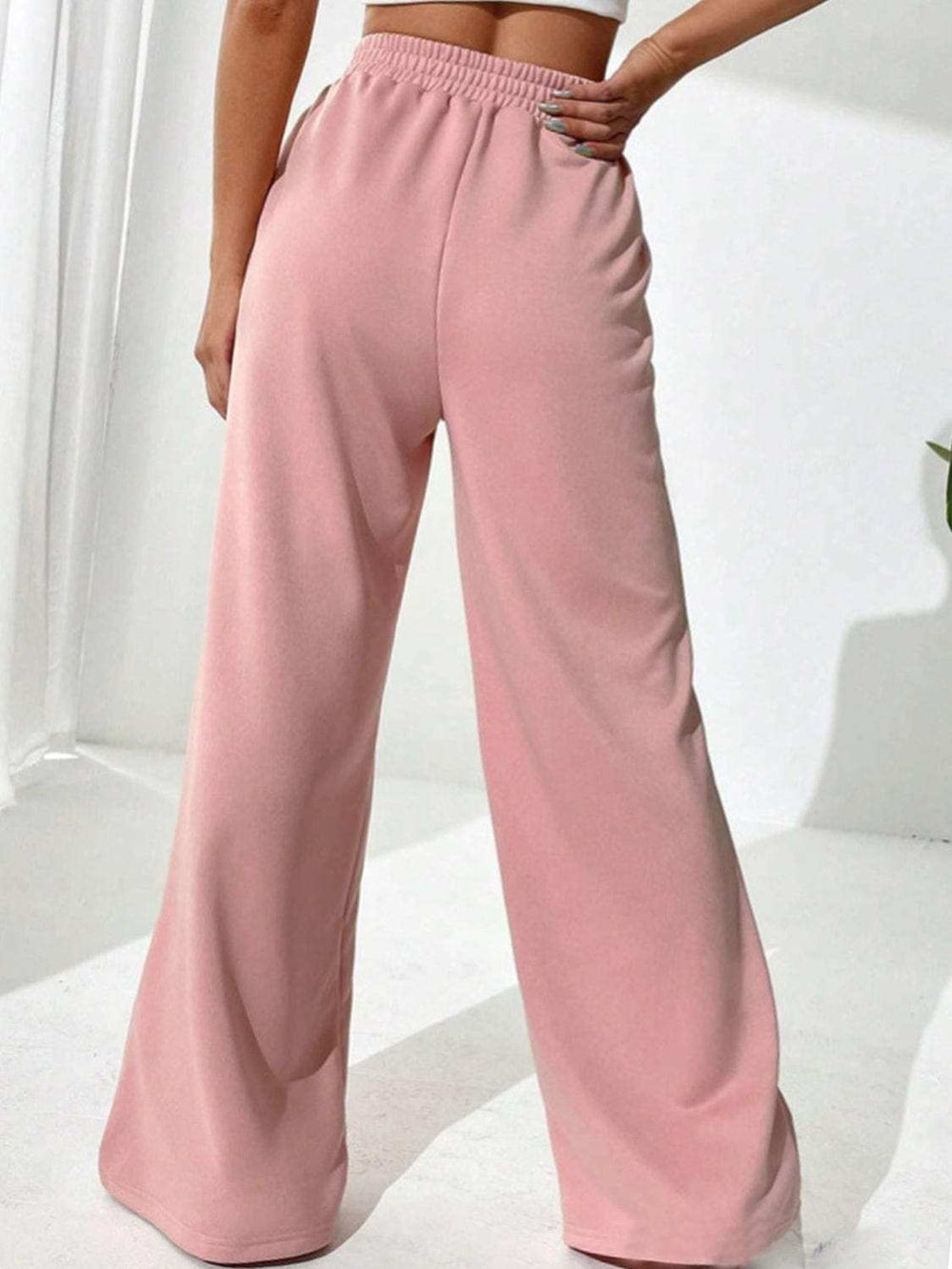 Elastic Waist Wide Leg Pants - Trendsi - Flyclothing LLC