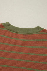 Striped Round Neck Long Sleeve Sweater - Trendsi - Flyclothing LLC