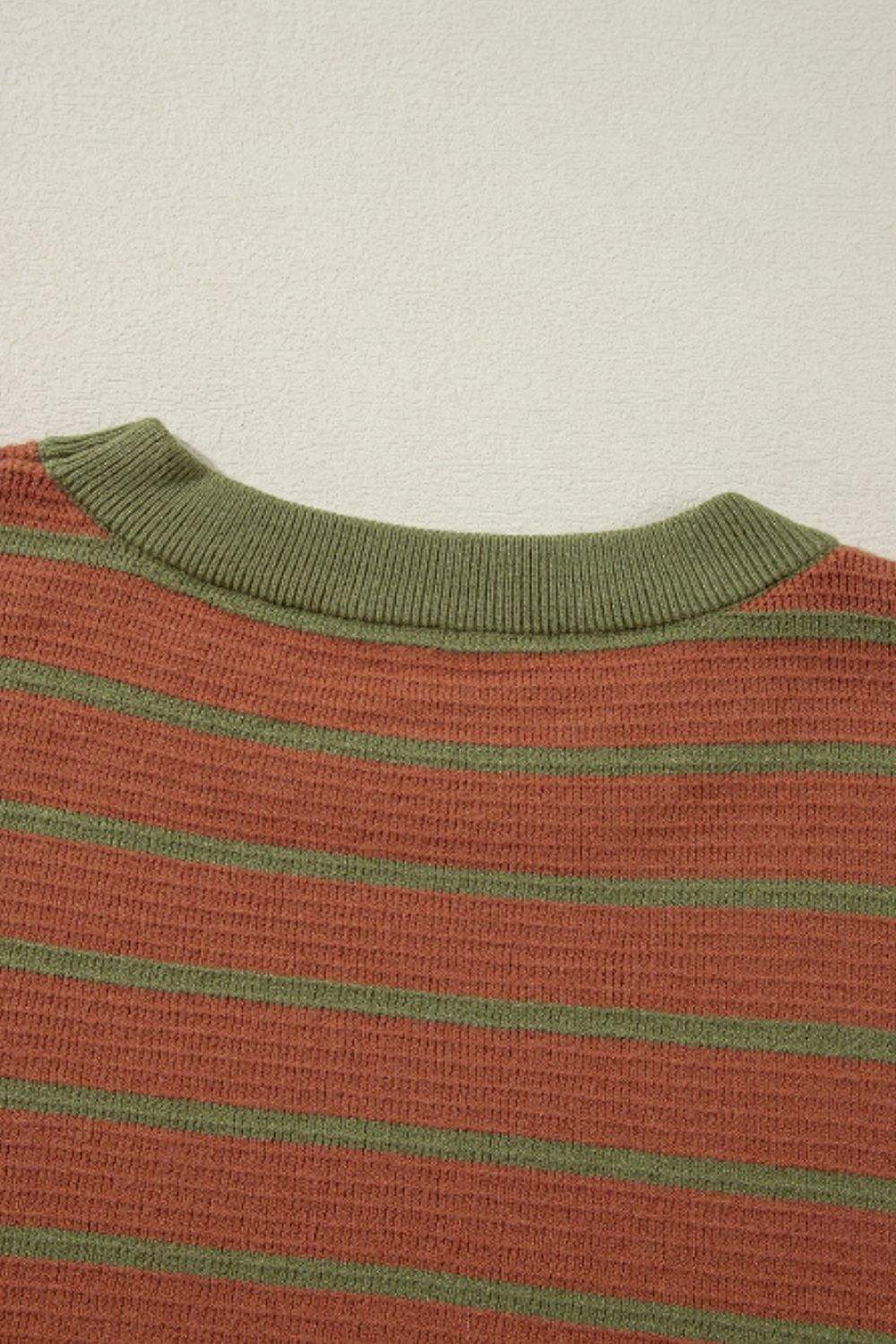 Striped Round Neck Long Sleeve Sweater - Trendsi - Flyclothing LLC