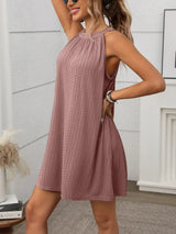 Textured Grecian Neck Mini Dress - Trendsi - Flyclothing LLC