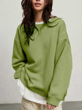 Round Neck Dropped Shoulder Long Sleeve Sweatshirt - Trendsi - Flyclothing LLC