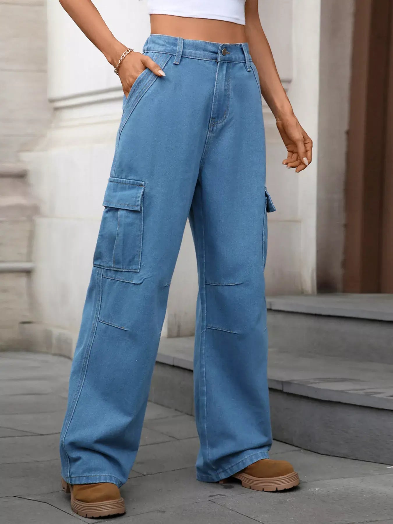 Relaxed Fit Cargo Jeans - Trendsi - Flyclothing LLC