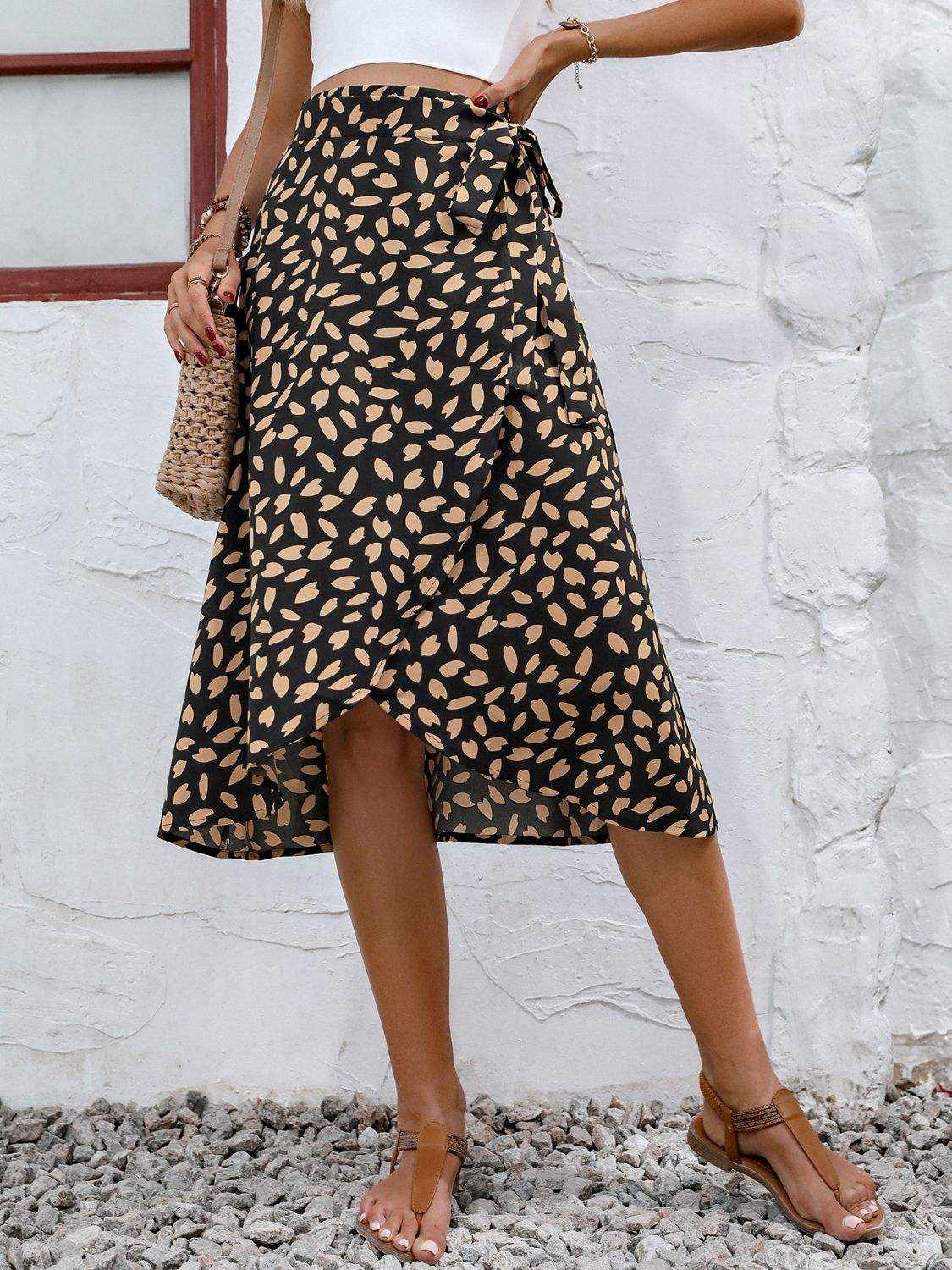 Tied Slit Printed Skirt - Trendsi - Flyclothing LLC