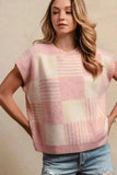 BiBi Checker With Stripes Pattern Sleeveless Sweater - Trendsi - Flyclothing LLC