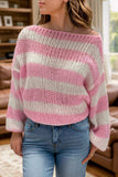 Striped Boat Neck Long Sleeve Sweater - Trendsi - Flyclothing LLC