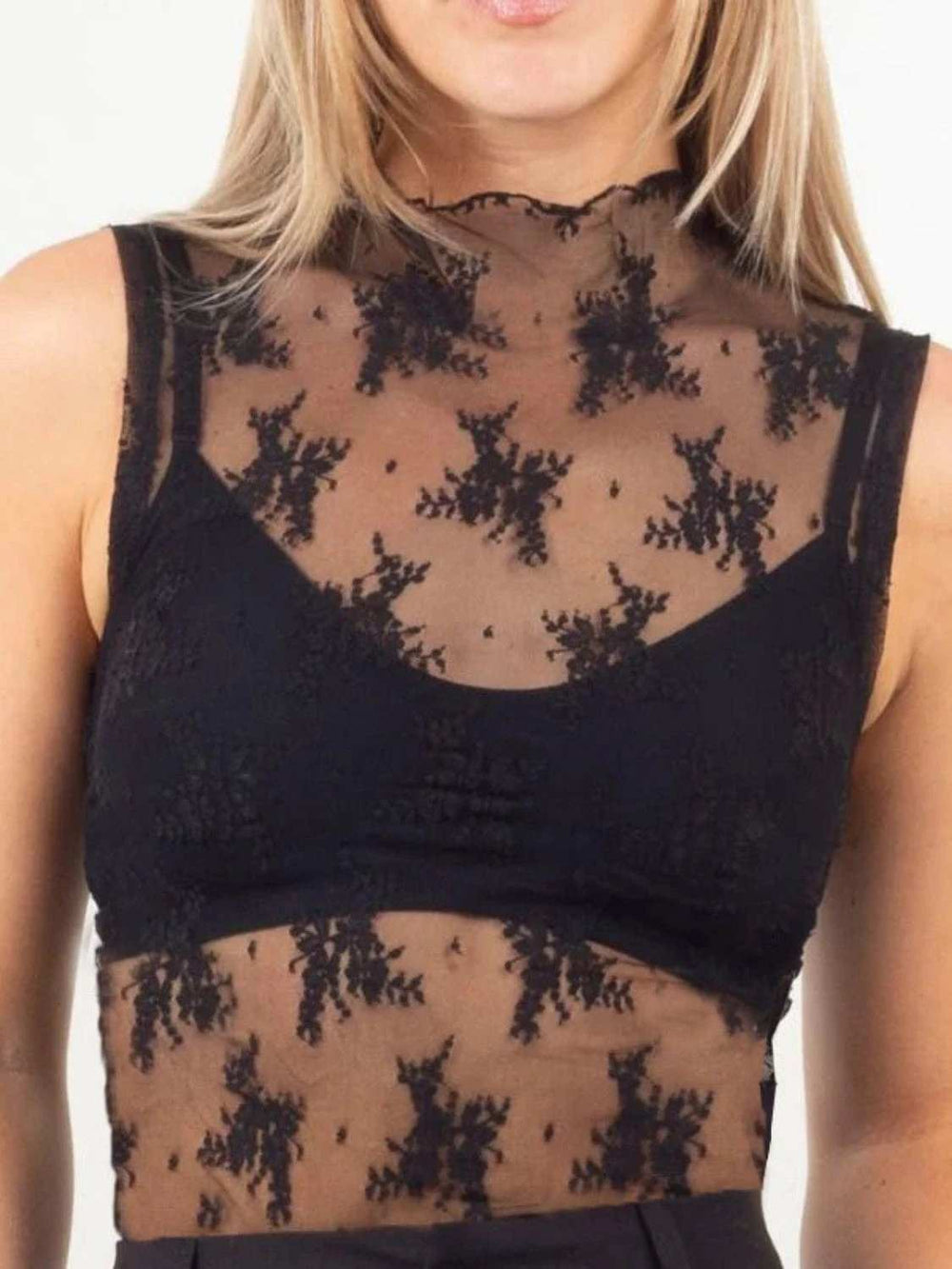 Lace Mock Neck Top - Trendsi - Flyclothing LLC