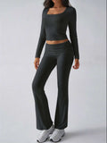 Devine Square Neck Long Sleeve Top and Pants Set - Trendsi - Flyclothing LLC